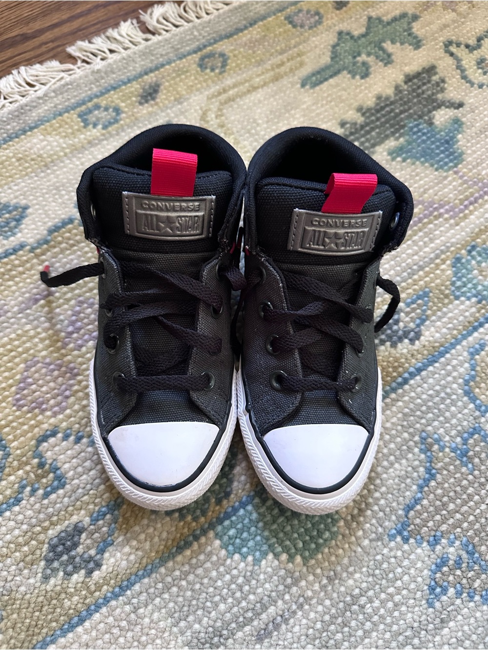 Converse Kids Black High-Top Sneakers with Red Pull Tab